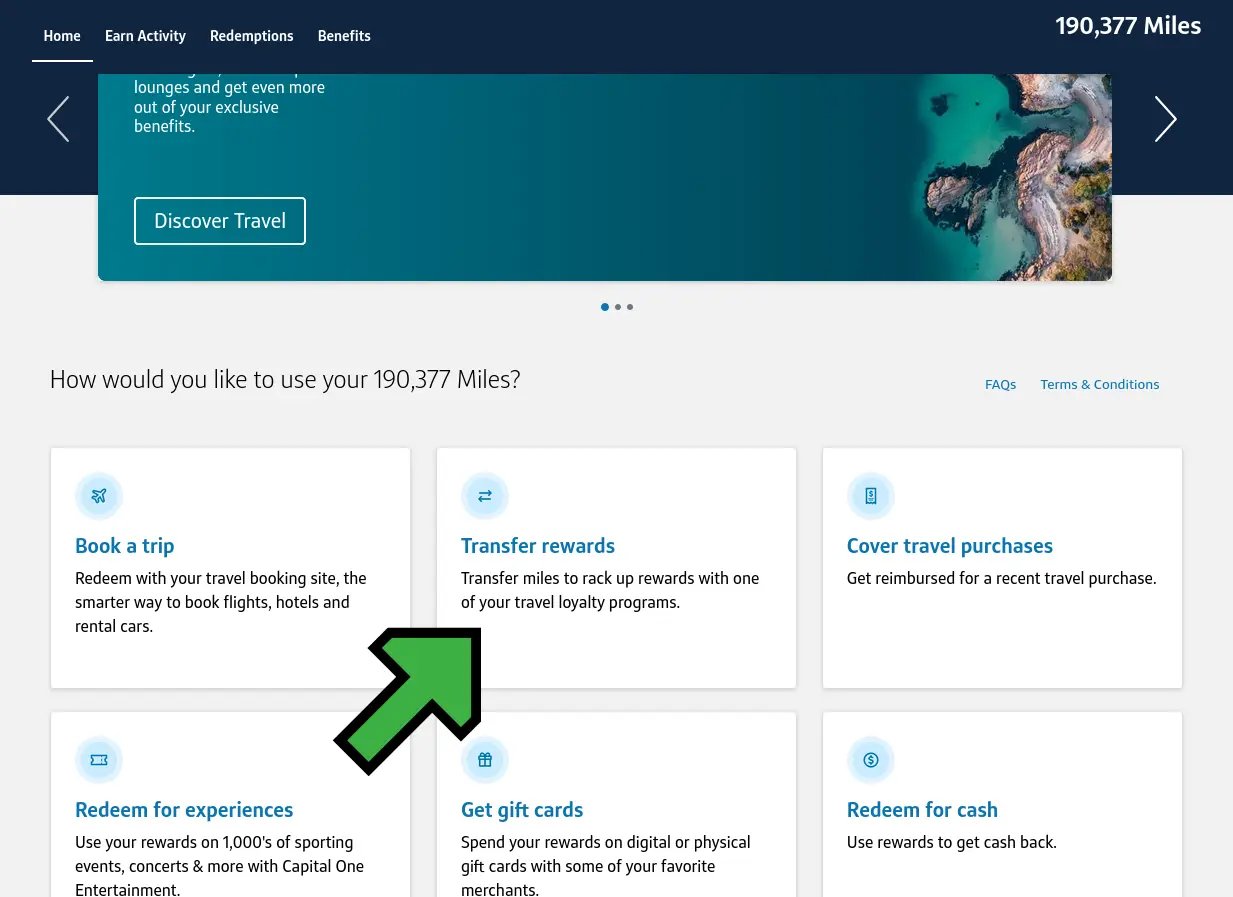 screenshot Capital One transfer rewards section
