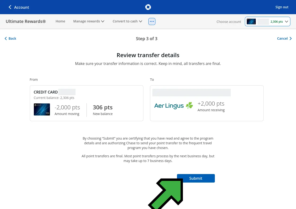 Screenshot of confirming the transfer